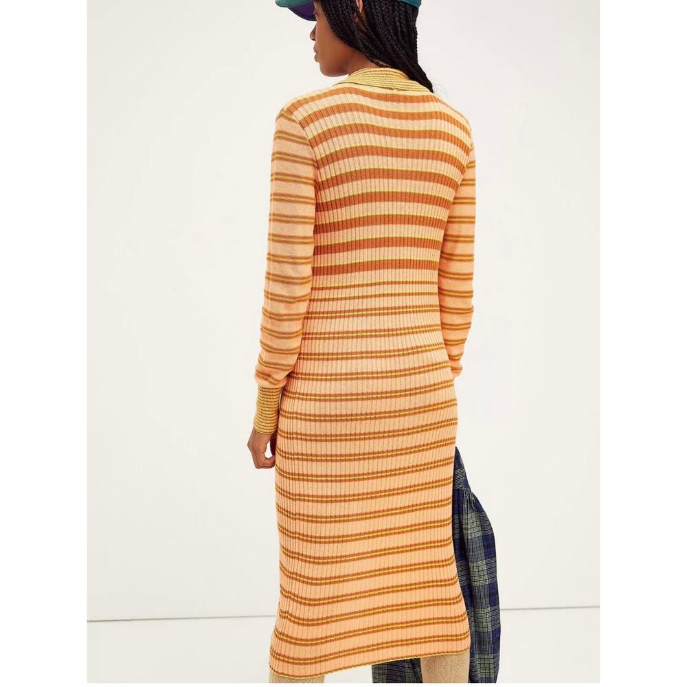 NEW Free People Vista Cardi Orange Striped Ribbed Sweater Midi Dress Size Small - Picture 3 of 12